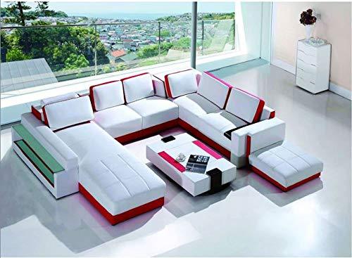 U Shape Sofa Set: Luxury Ultra Contemporary Sectional Sofa Set (White and Pink)