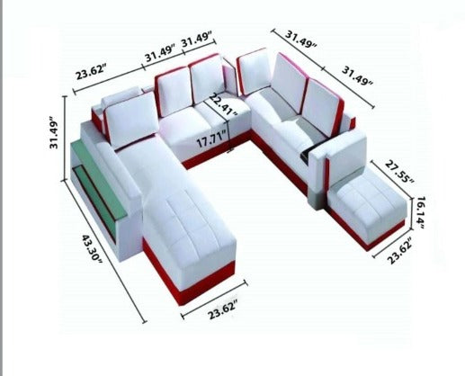 U Shape Sofa Set Luxury Ultra Contemporary Sectional Sofa Set (White and Pink)