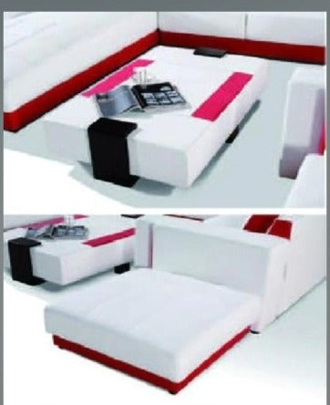 U Shape Sofa Set Luxury Ultra Contemporary Sectional Sofa Set (White and Pink)