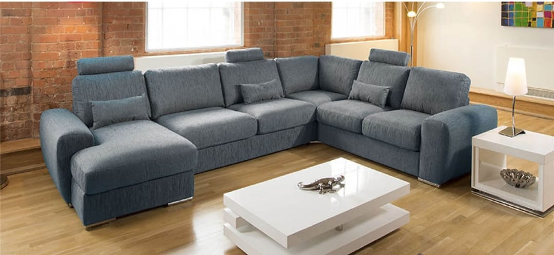 U Shape Sofa Set: Massive Modern Corner Fabric Sofa Set (Dark Grey)