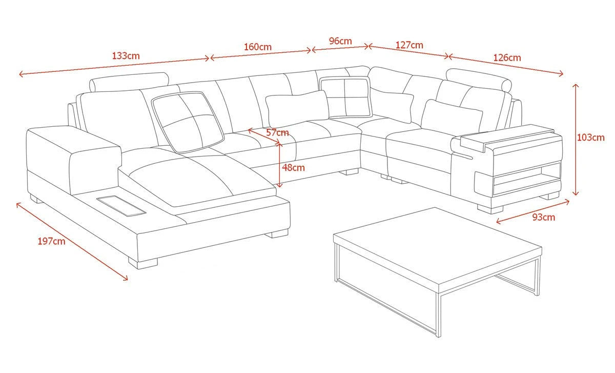 U Shape Sofa Set: Modern Bonded Leatherette Sectional Sofa Set (White)