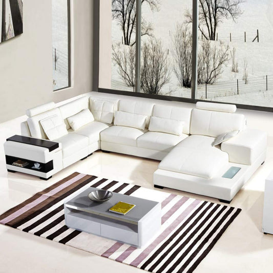 U Shape Sofa Set Modern Bonded Leatherette Sectional Sofa Set (White)