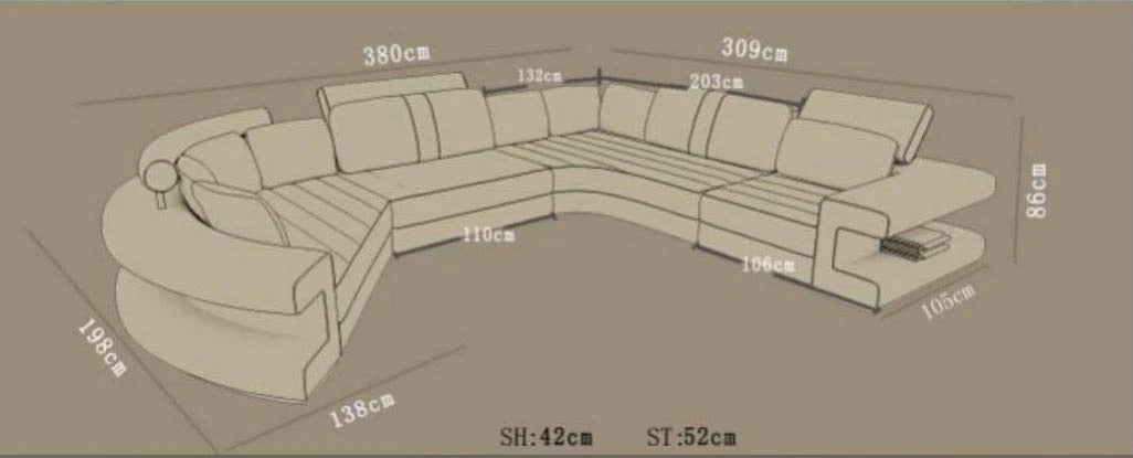 U Shape Sofa Set: 8 Seater Modern Corner Leatherette Sofa Set (Grey)