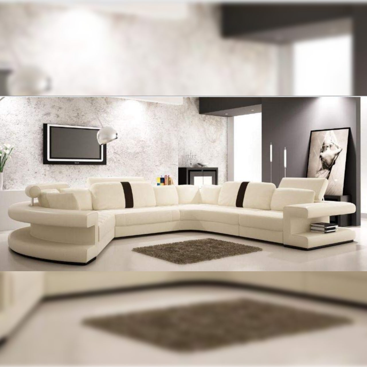 U Shape Sofa Set Modern Corner Leatherette Sofa Set (Off White)