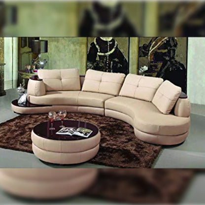 U Shape Sofa Set Modern Leatherette Sectional Sofa Set (Beige)