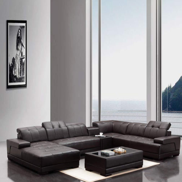 U Shape Sofa Set Modern Leatherette Sectional Sofa Set (Dark Grey)