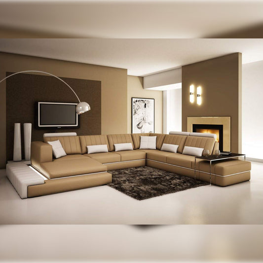 U Shape Sofa Set Modern Leatherette Sectional Sofa Set (Melody Brown)