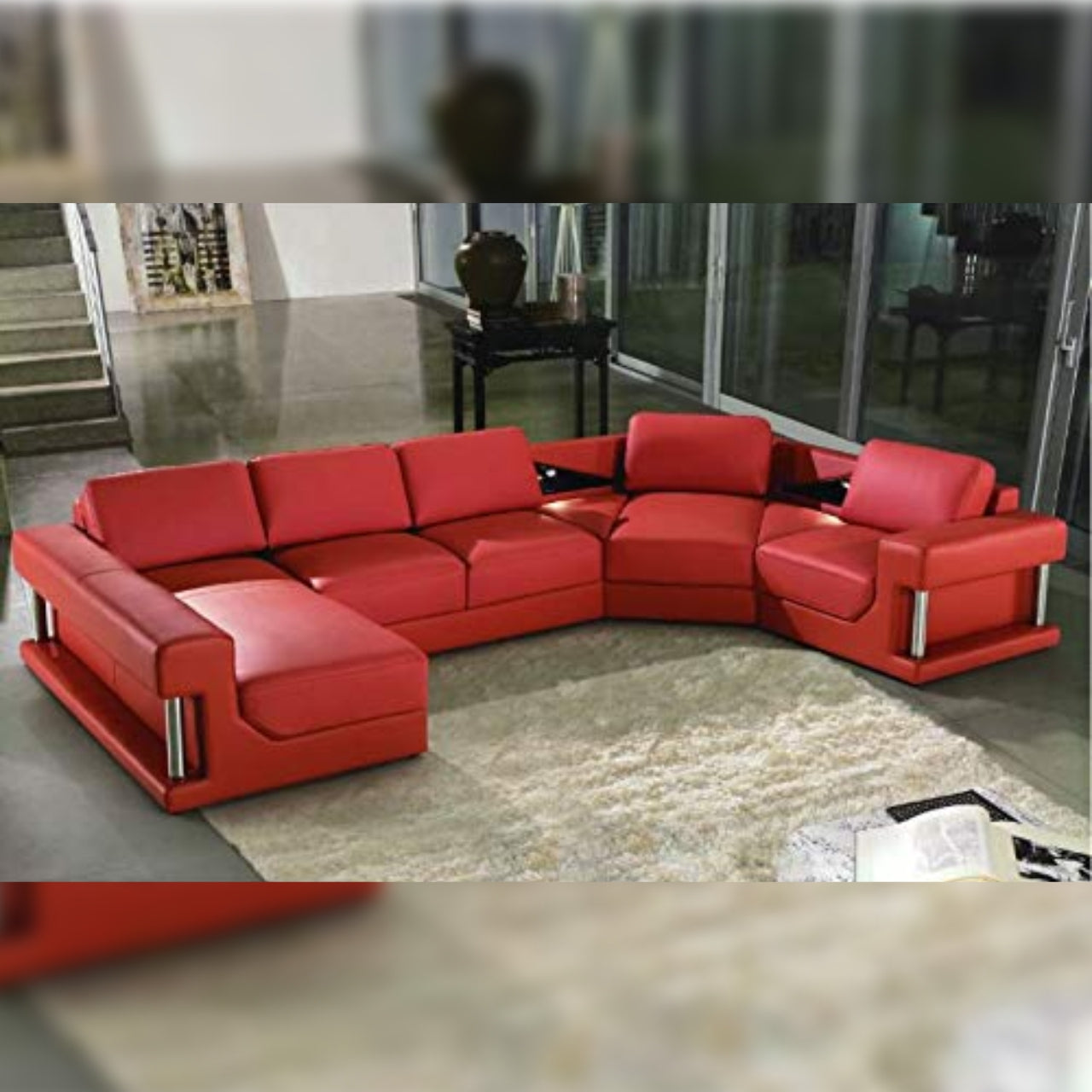 U Shape Sofa Set Modern Leatherette Sectional Red Gkw Retail