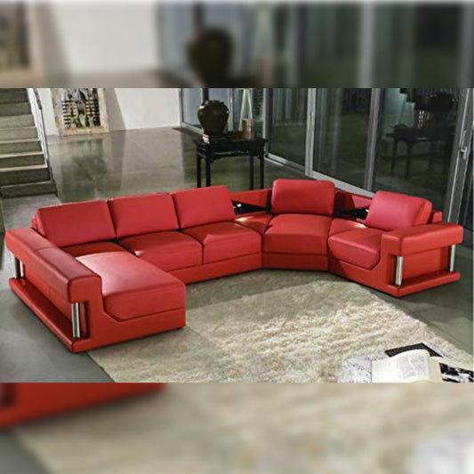U Shape Sofa Set Modern Leatherette Sectional Sofa Set (Red)