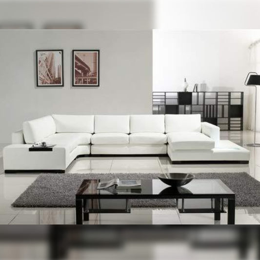 U Shape Sofa Set Modern Leatherette Sectional Sofa Set (White)