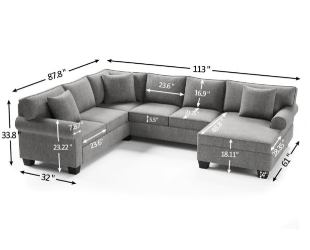 U Shape Sofa Set : Rolled Arm Classic Chesterfield Sectional Sofa 4 Seater Sofa Set