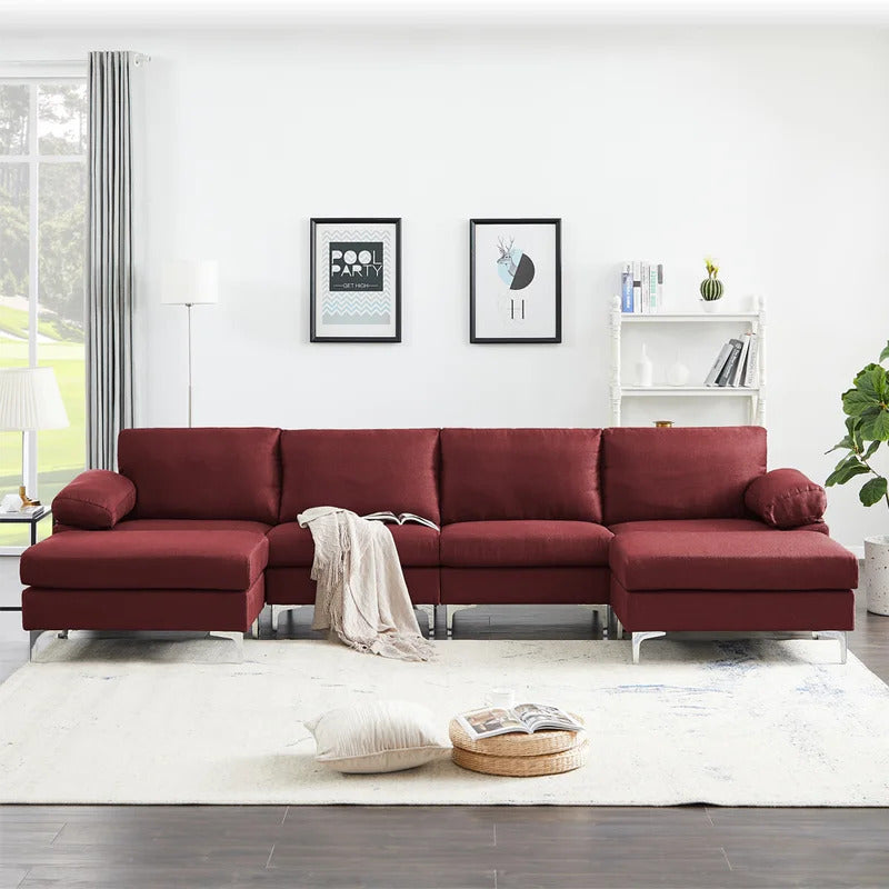 U Shape Sofa Set : Sectional Sofa Brown Linen Fabric