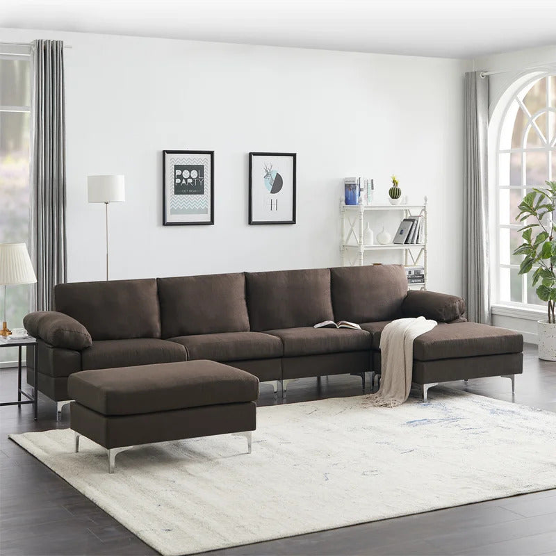  U Shape Sofa Set : Sectional Sofa Brown Linen Fabric