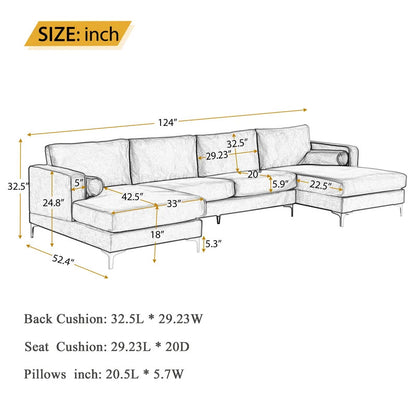 U Shape Sofa Set: Velvet Fabric Sectional Sofa Set