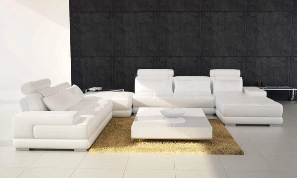 U Shape Sofa Set: White Ottoman Leatherette Sectional Sofa Set