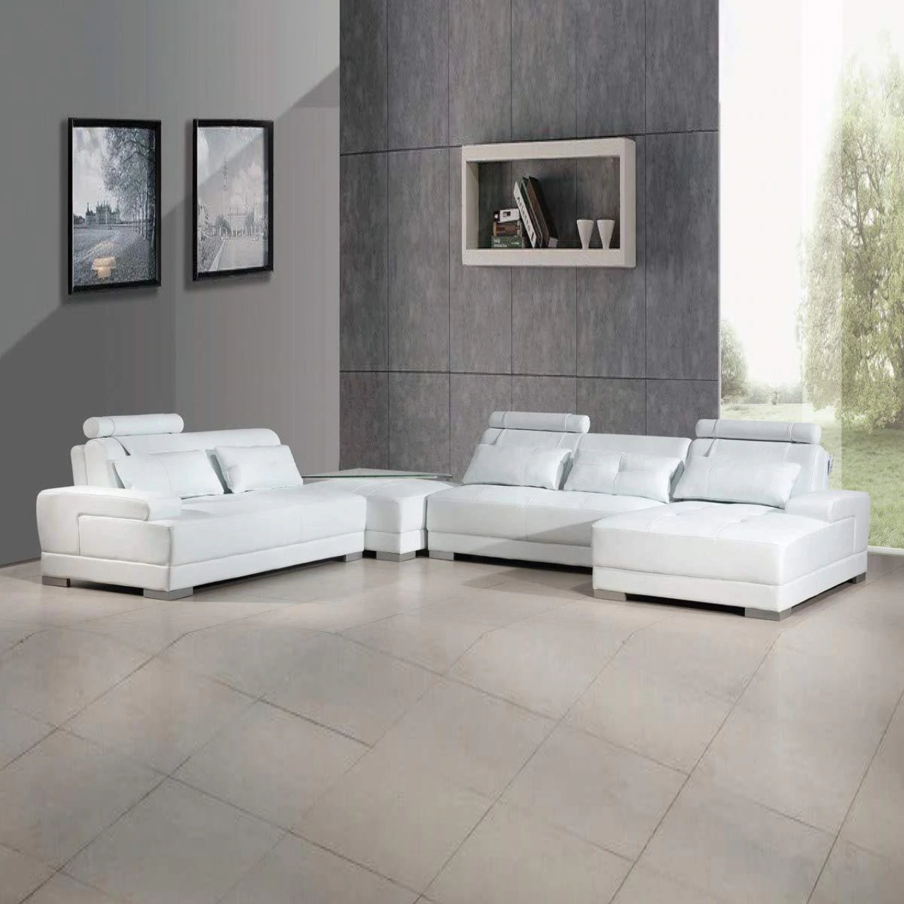 U Shape Sofa Set White Ottoman Leatherette Sectional Sofa Set 5 reviews