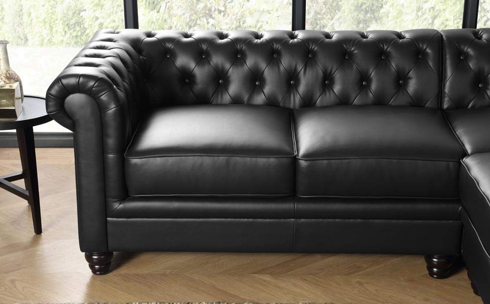 L Shape Sofa Set:- Chesterfield Corner Leatherette Sofa Set (Black)