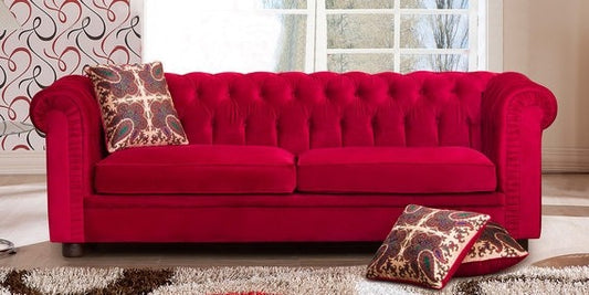 3 Seater Sofa Set:- Velvet Fabric Sofa (Cherry Red)