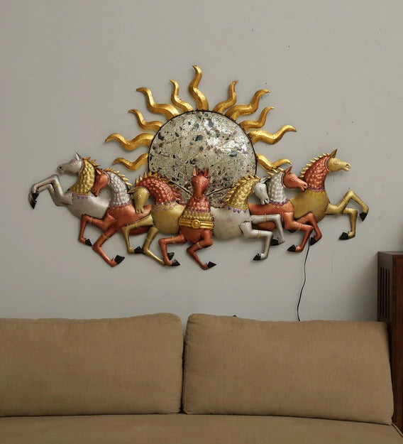 Wall Art Iron 7 Running Horse Wall Art With LED In Copper