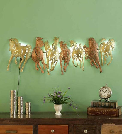 Wall Art  Iron 7 Running Horse Wall Art With LED In Copper