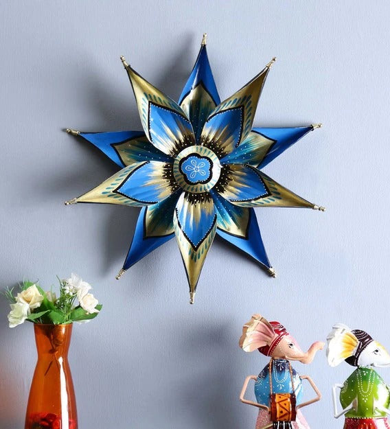 Wall Art Iron Decorative Flower Wall Art In Blue