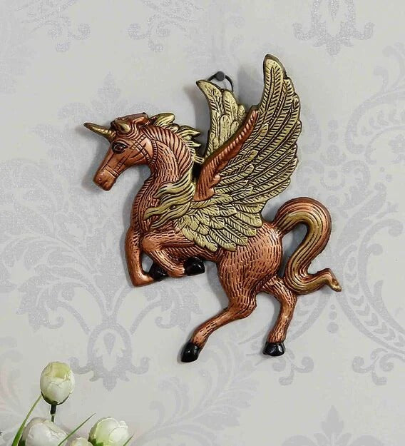 Wall Art: Iron Flying Unicorn Wall Art In Gold Color