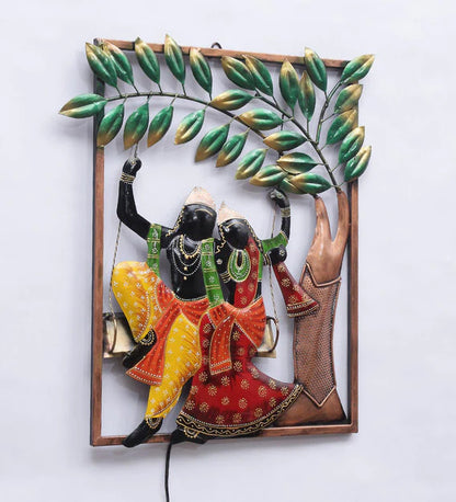 Wall Art: Iron Lord Krishna Wall Art With LED In Multicolour