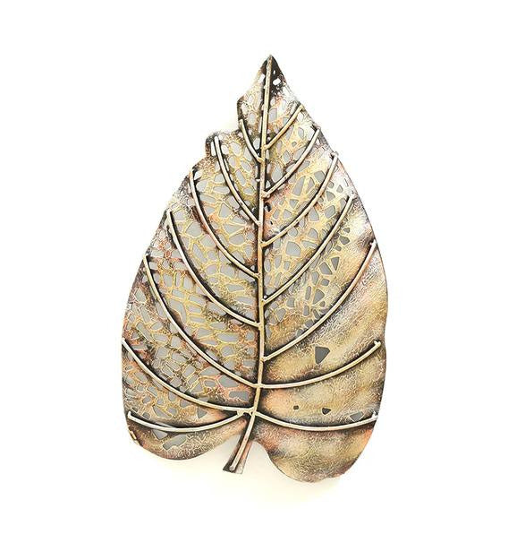 Wall Art: Iron Peepal Leaf Wall Art With LED In Copper