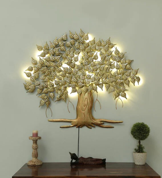 Wall Art : Iron Piple Tree Wall Art With LED In Gold