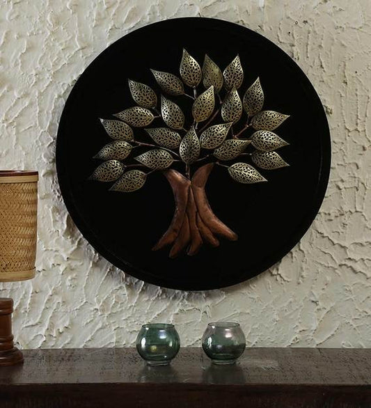 Wall Art Iron and MDF Wood Framed Tree Wall Art In Gold