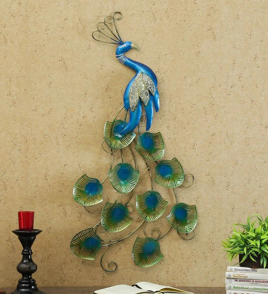 Wall Art : Wrought Iron Peocock Wall Art With LED In Blue