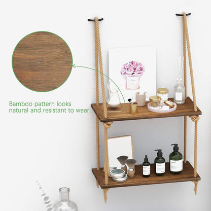 Wall Shelves Bamboo Hanging Storage Shelves for Living Room Bedroom Bathroom and Kitchenv