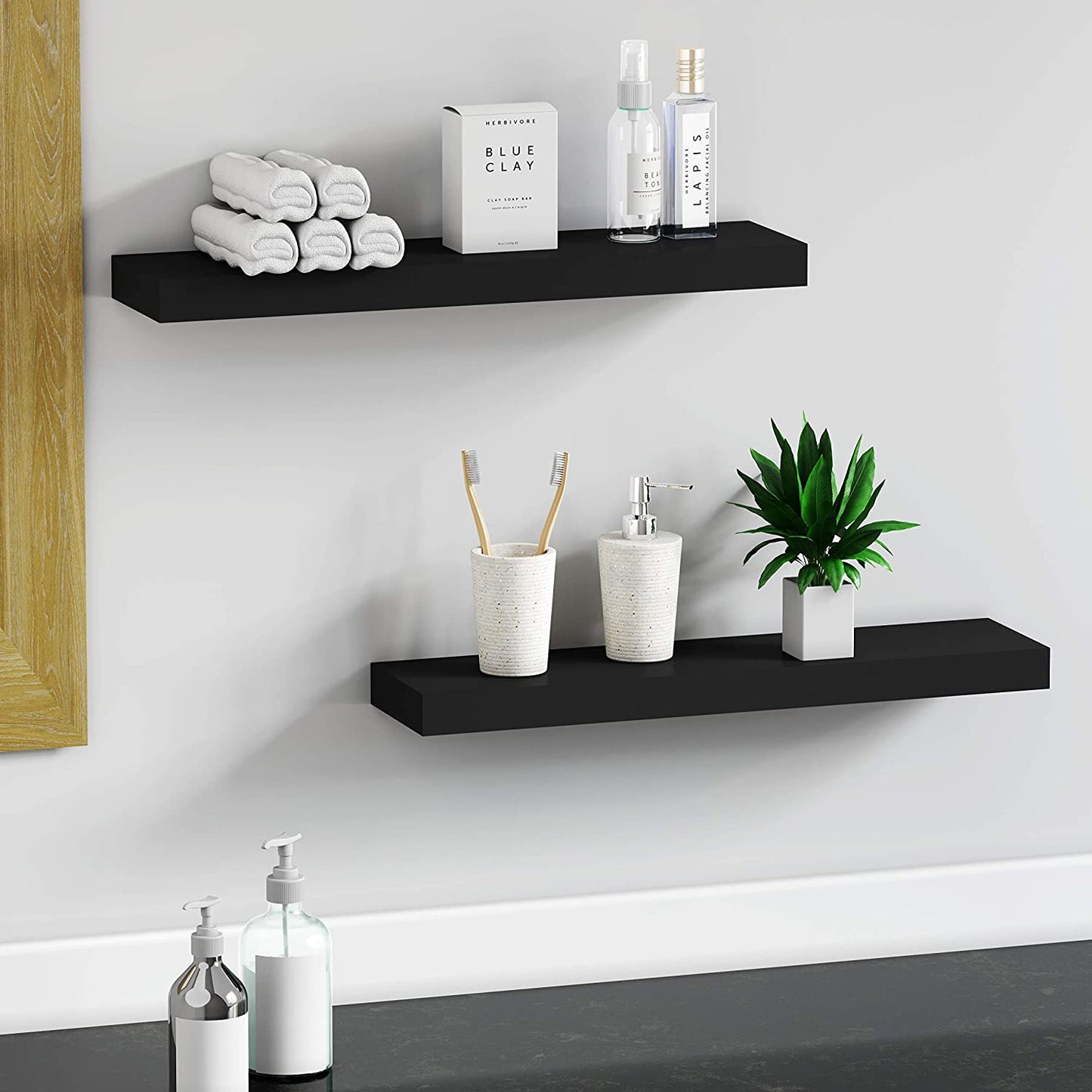Wall Shelves: Bathroom Kitchen Living ,Kitchen,Room Bedroom Storage,Black