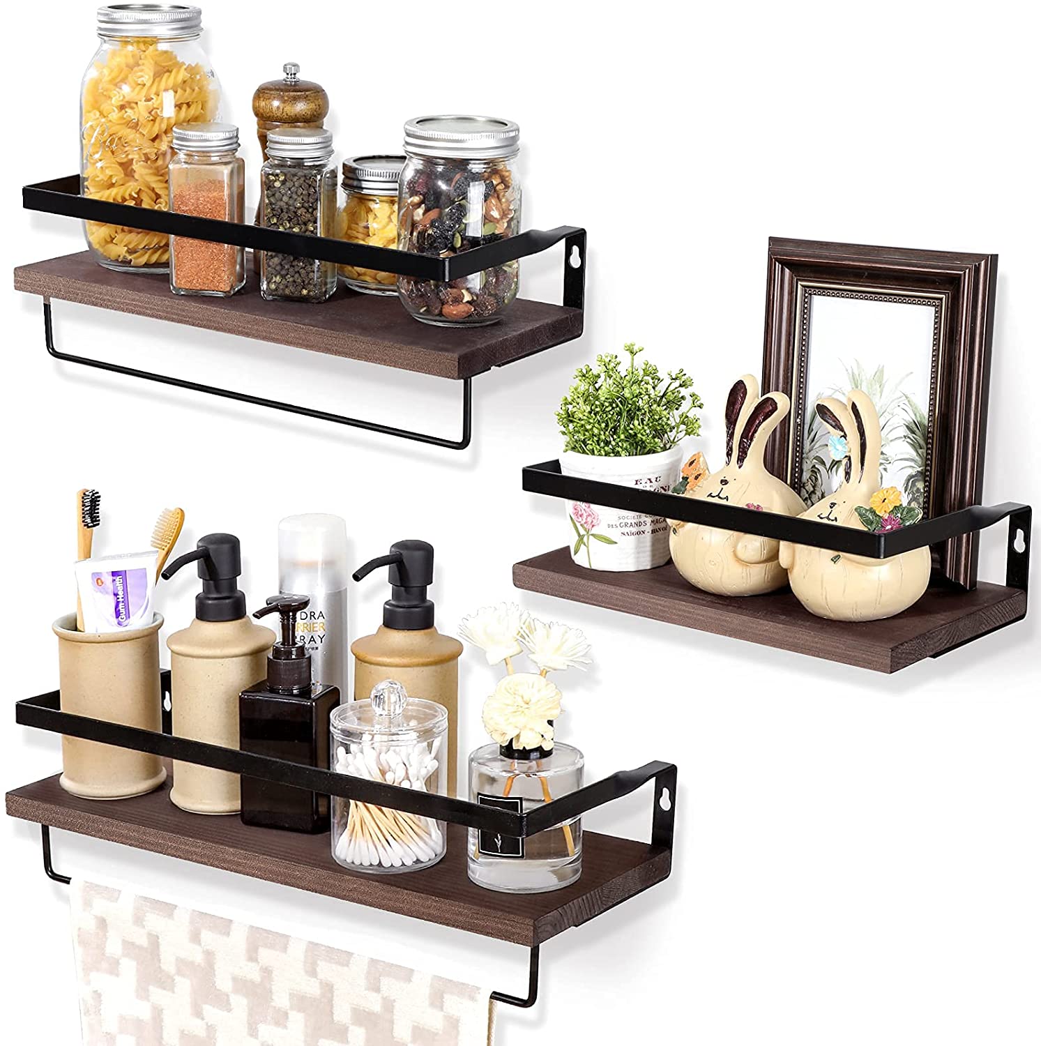 Wall Shelves Decor Accessories for Bathroom, Kitchen, Bedroom, Office, Over Toilet - Brown