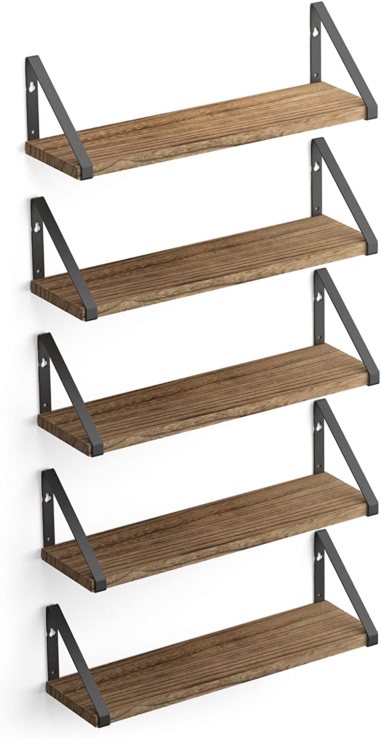 Wall Shelves Natural Burned Small Bookshelf Set of 5 