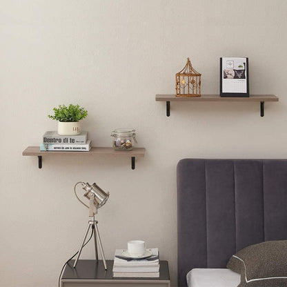 Wall Shelves Set of 2 Black Rustic Arrow Design Wood Storage