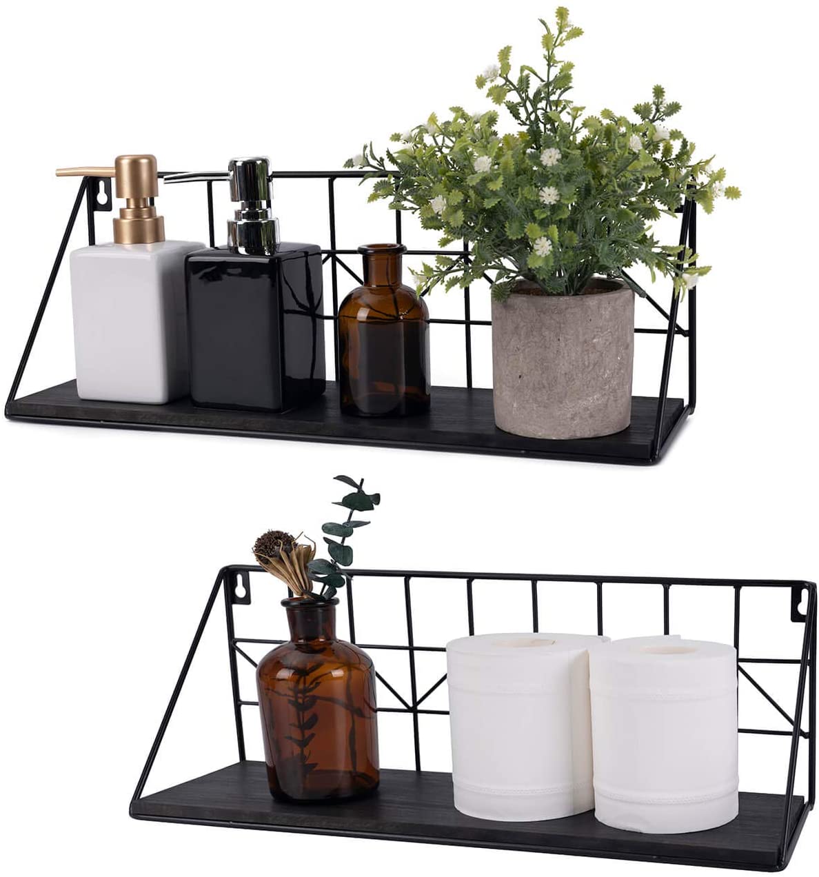 Wall  Shelves Set of 2 Black Rustic Arrow Design Wood Storage