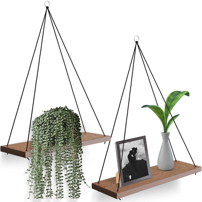 Wall Shelves: Set of 2 Wood Hanging Shelves for Decor, Plants, Book