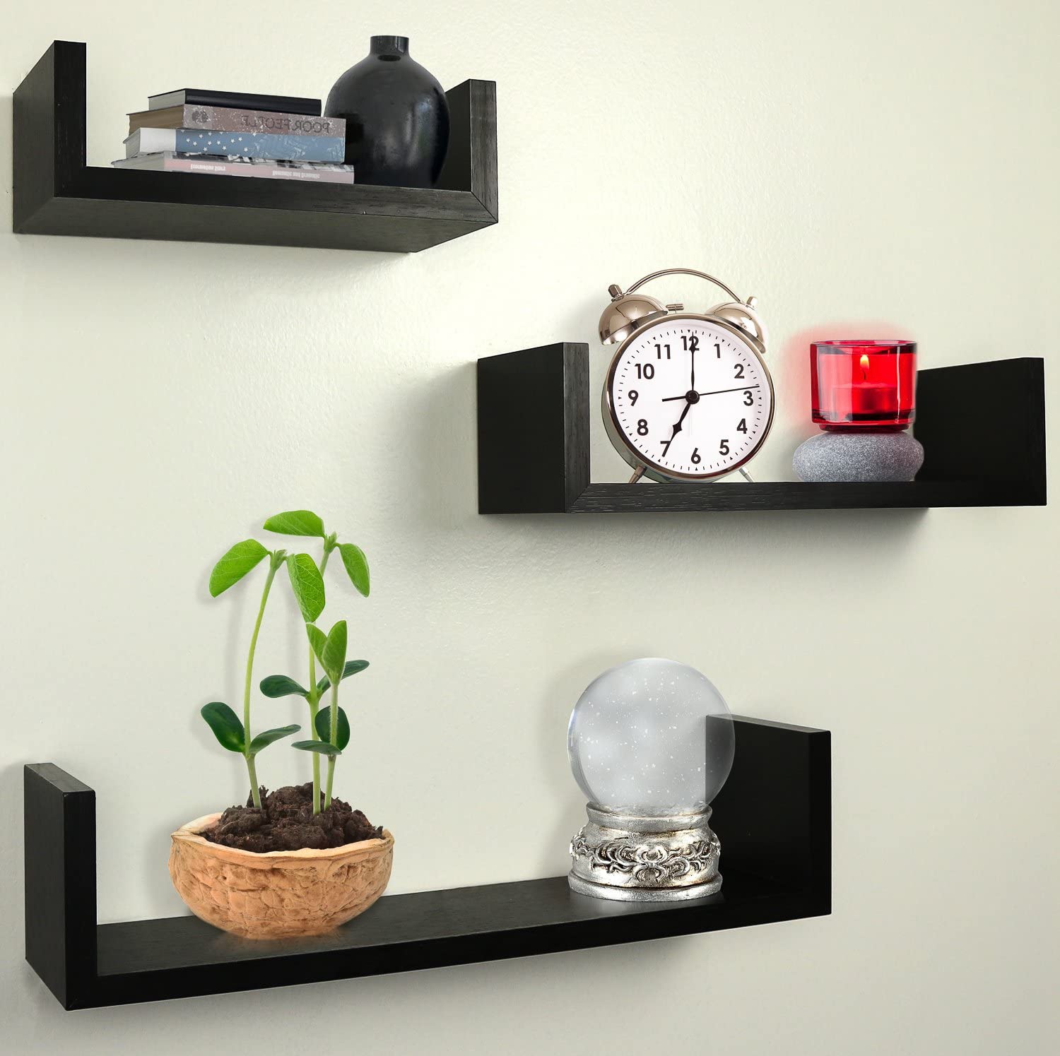 Wall Shelves: Set of 3 Floating U Shelves, Espresso Finish