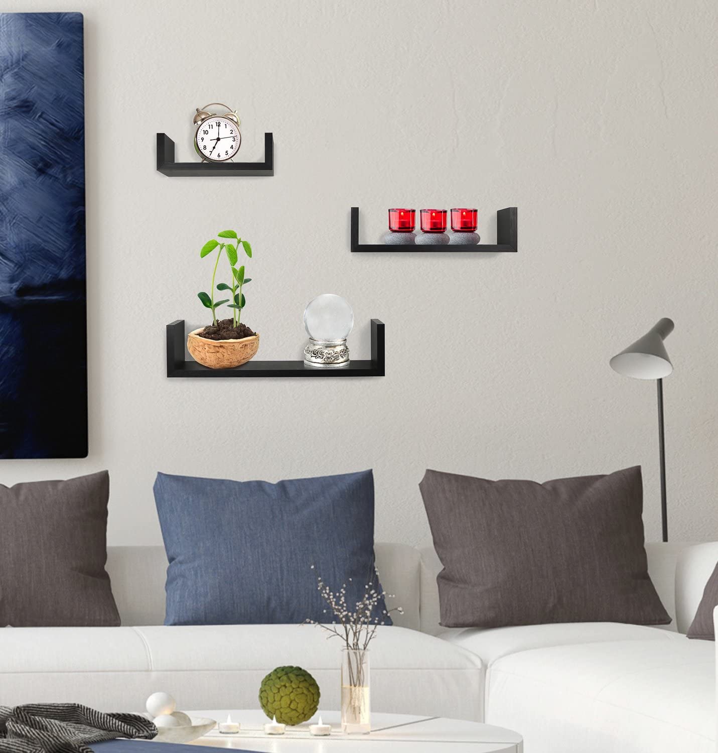 Wall Shelves: Set of 3 Floating U Shelves, Espresso Finish