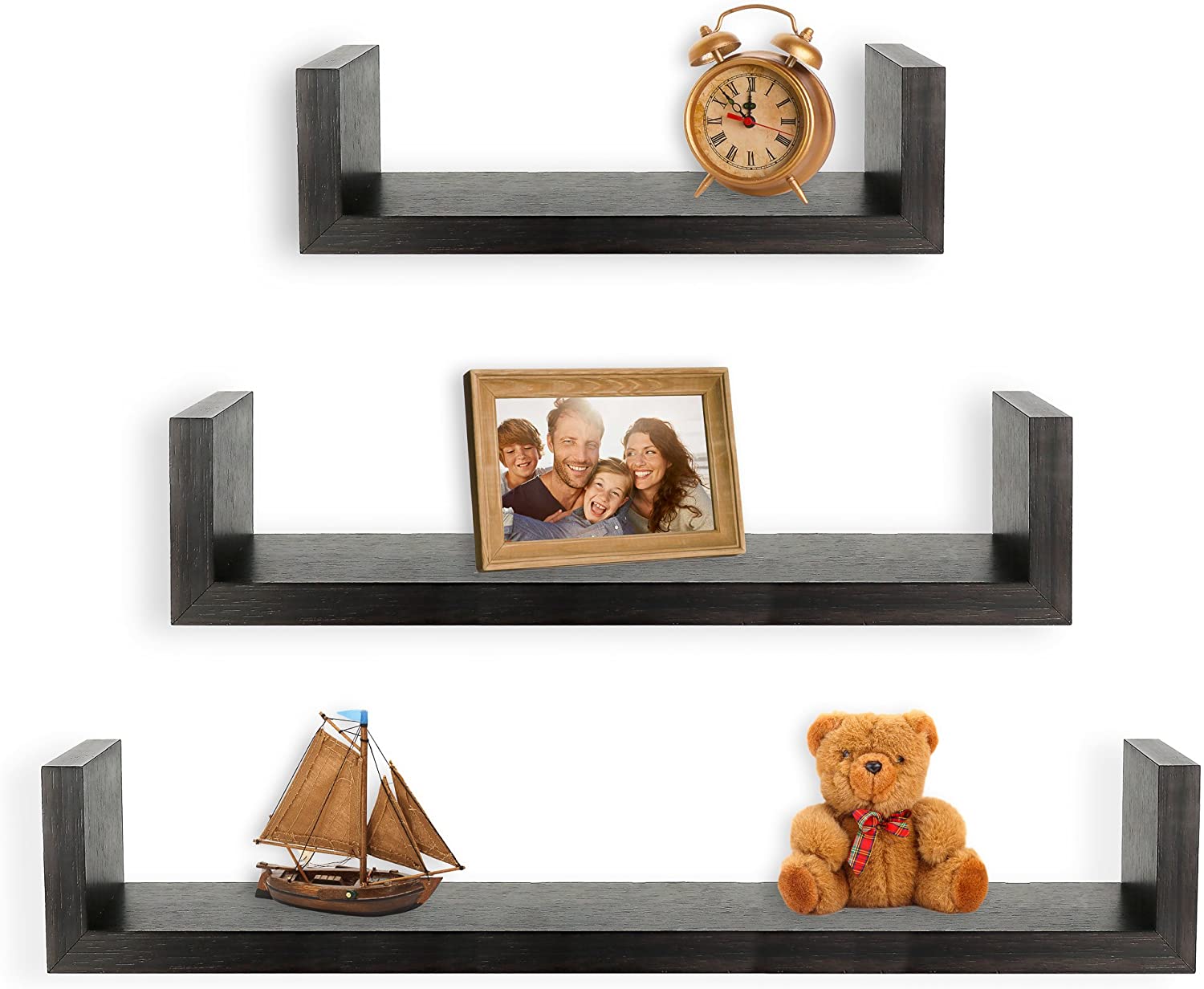 Wall Shelves: Set of 3 Floating U Shelves, Espresso Finish