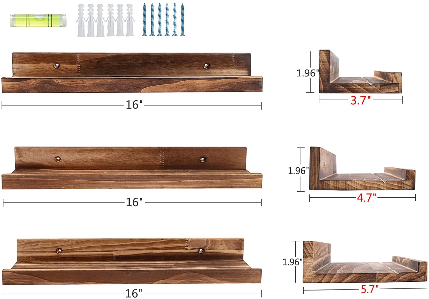 Wall Shelves Set of 3 ,Picture Ledge Shelf Wood for bedrooms,Office,Living Room, Kitchen 