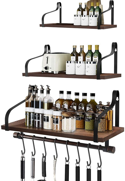 Wall Shelves Shelves For Bedroom with Removable Towel Holder, Storage Shelves Rustic Wood Wall Shelves for Kitchen