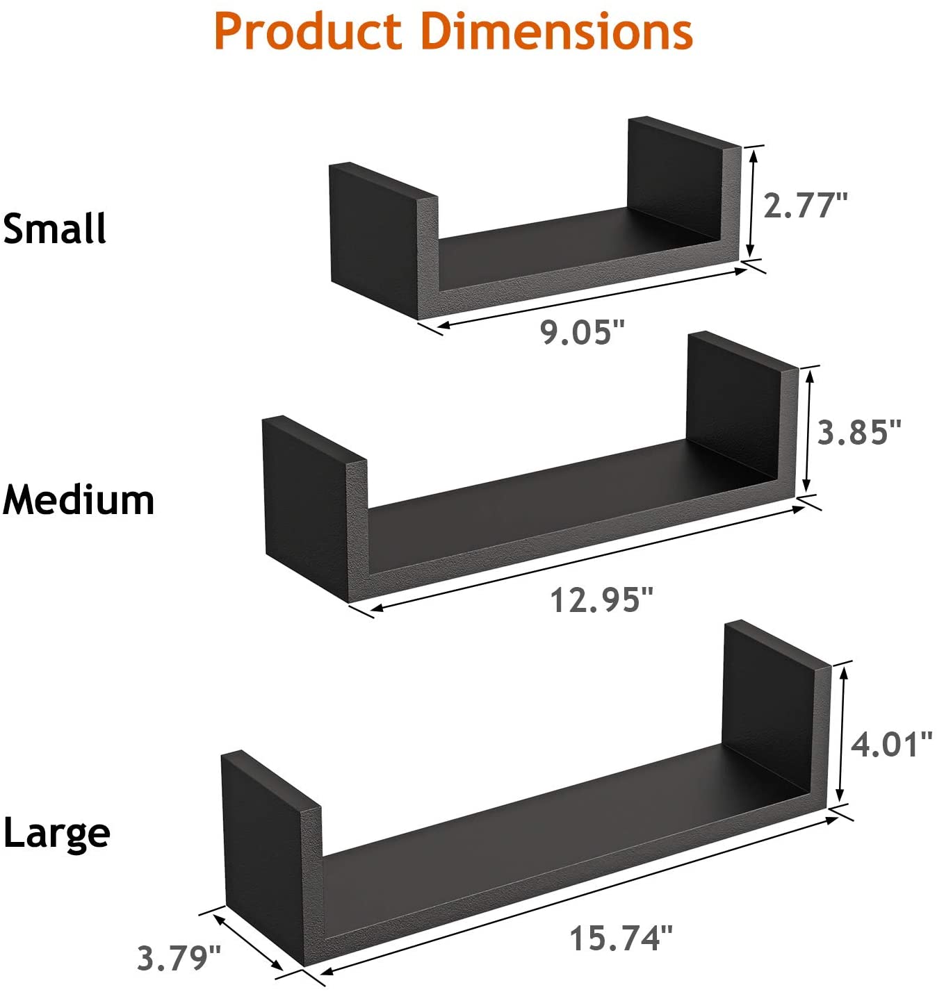 Wall Shelves: Storage Shelves for Bathroom, Kitchen- Black