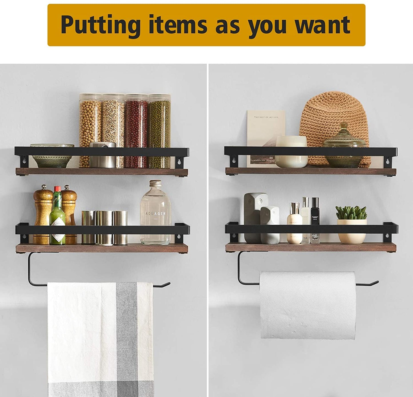 Wall Shelves Towel Rack Rails Bar, Paper Towel Holder