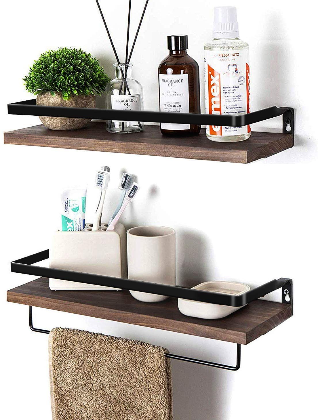 Wall Shelves: for Kitchen, Bathroom,Set of 2 Brown