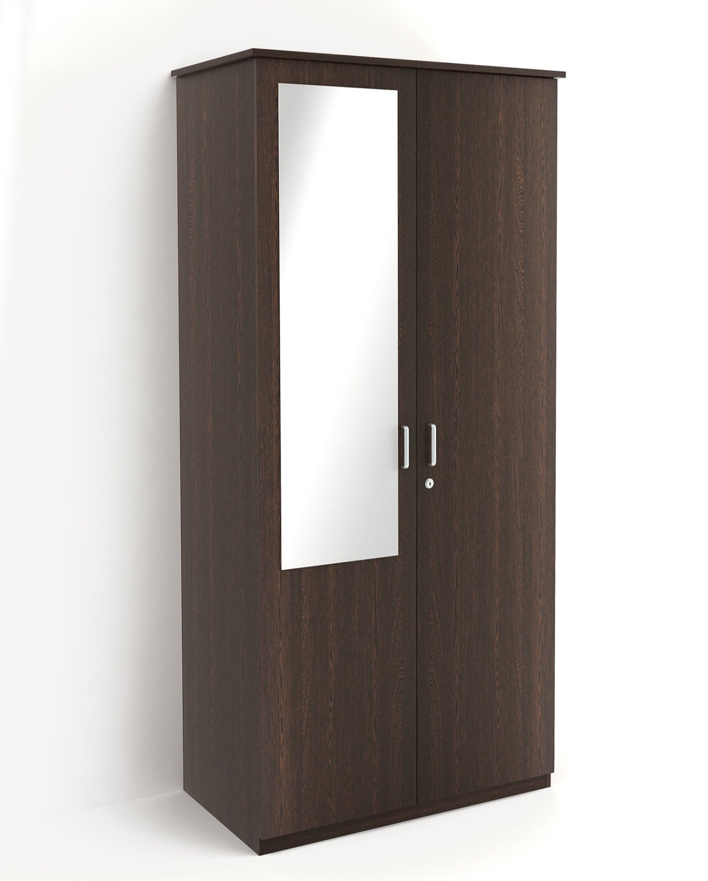 Wardrobe: Adrie Double Doors Wardrobe with Full Length Mirror and Drawer, (Wenge)