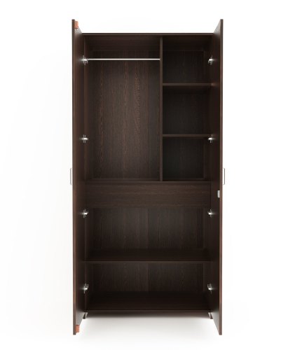Wardrobe: Adrie Double Doors Wardrobe with Full Length Mirror and Drawer, (Wenge)