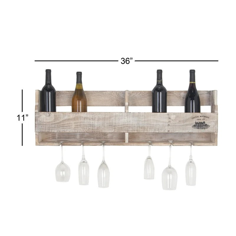 Wine Racks : 10 Bottle Solid Wood Wall Mounted Wine Bottle & Glass Rack in Brown