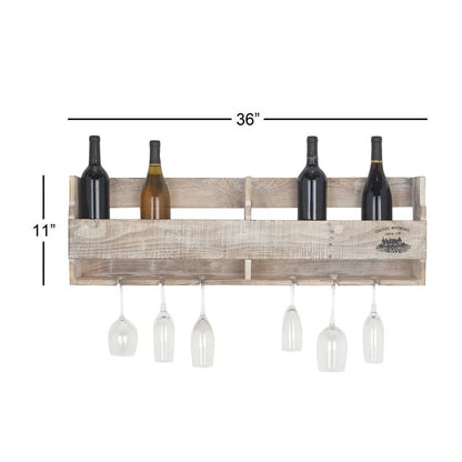 Wine Racks : 10 Bottle Solid Wood Wall Mounted Wine Bottle & Glass Rack in Brown